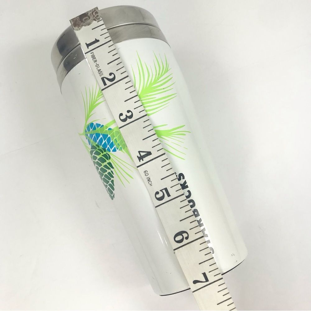 Starbucks White Travel Tumbler Green and Blue Pine Cone and Branch Design - Picture 8 of 13